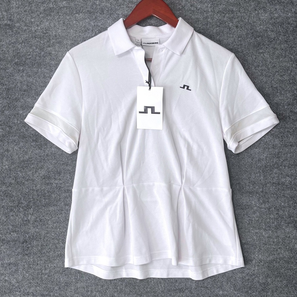 J.Lindeberg Aleia Polo Shirt White Short Sleeve Pleated Golf Top GWJT14813 New